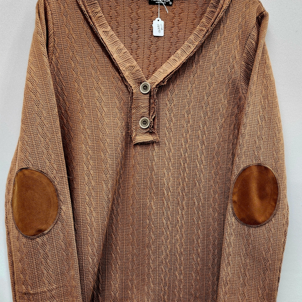HEIMISH USA Brown V-Neck Sweater with Cable Knit